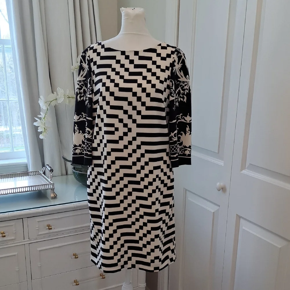 Weekend‎ Max Mara Womens Black/Cream Geometric Print Shift Dress 6